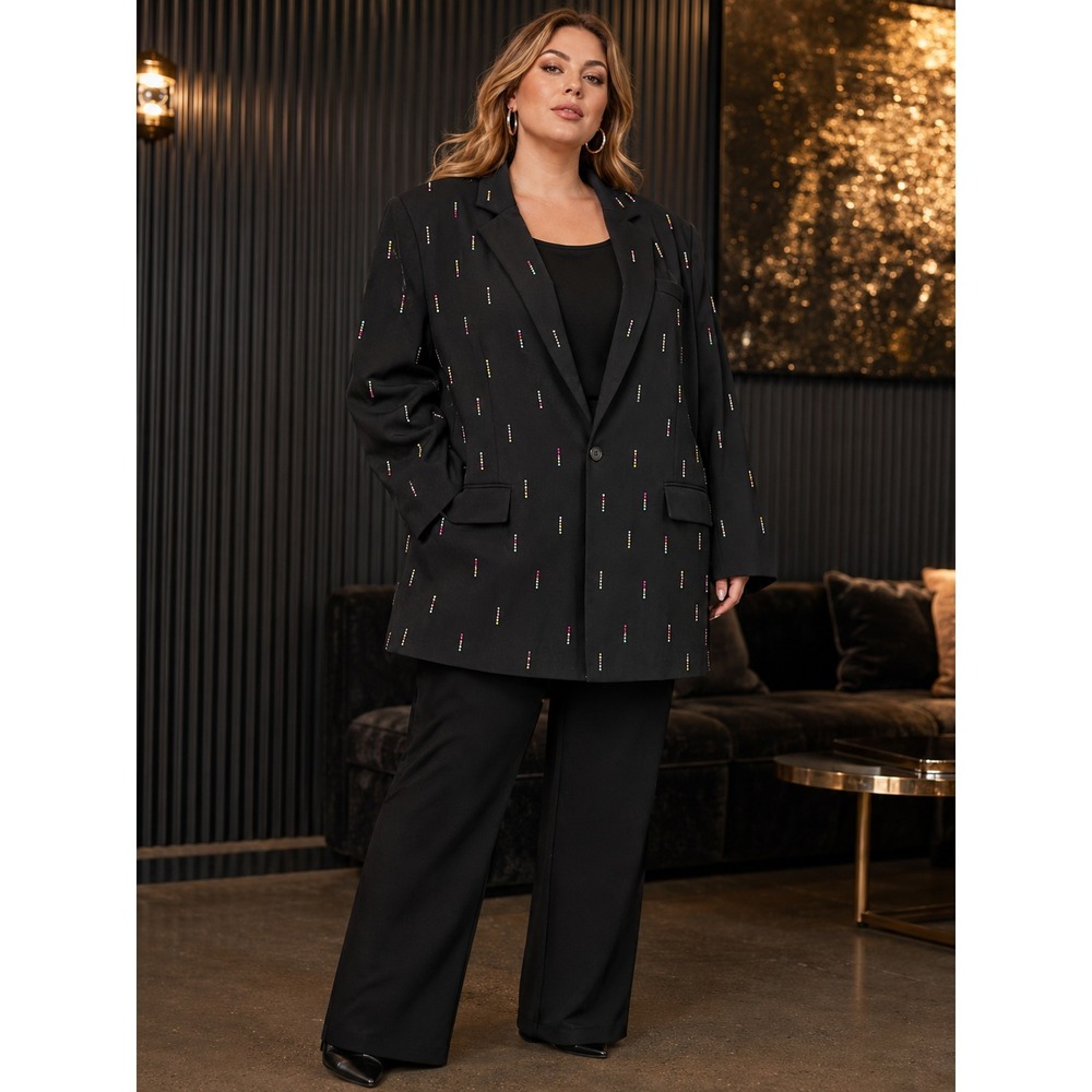 NWT Johnny Wujek Rhinestone Suit Jacket Blazer in Black Plus Size 2XLT 2X Tall - Picture 14 of 15
